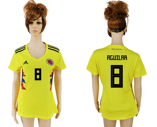 Women's Colombia #8 Aguilar Home Soccer Country Jersey